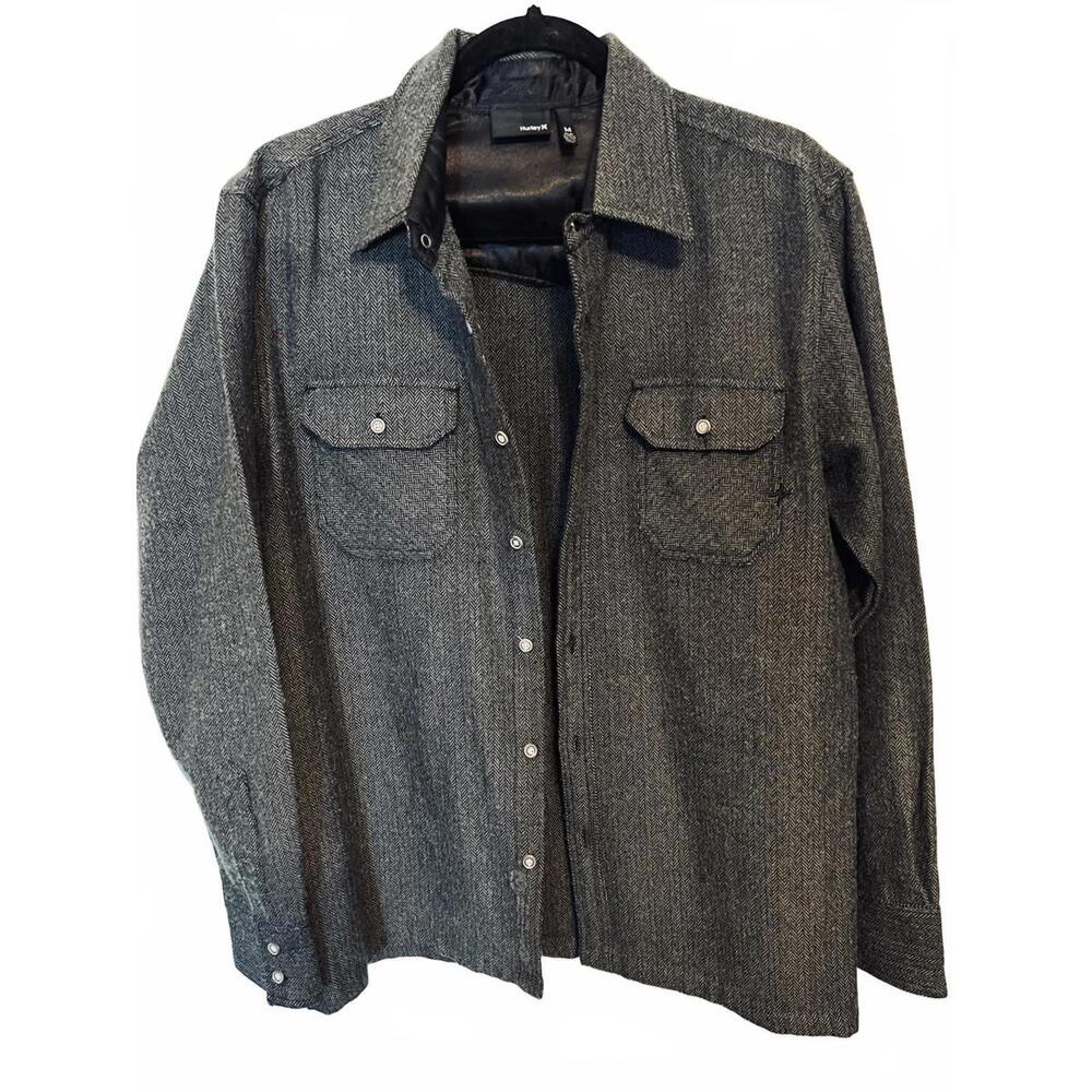 Hurley Men's Medium Gray Button-Up Shirt Jacket, Size Med